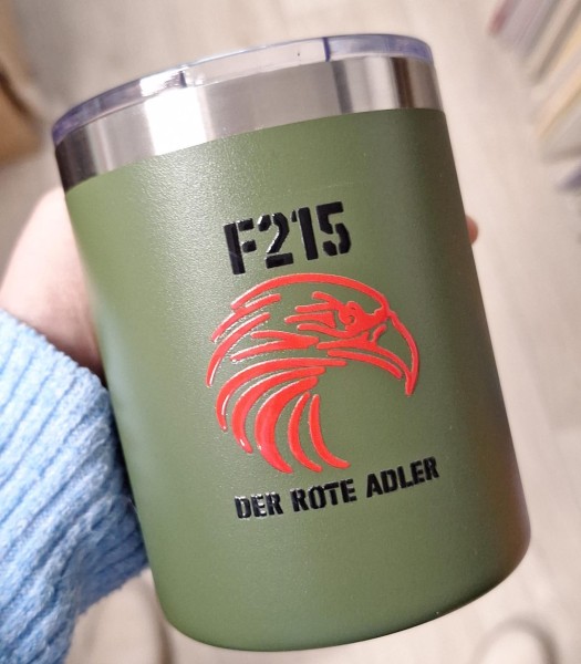 Thermotasse aus Edelstahl - F215 FREGATTE BRANDENBURG, "Roter Adler" mit Personalisierung